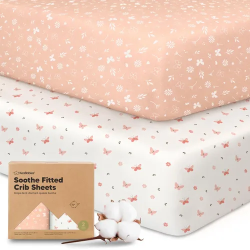 KeaBabies - Juego de 2 sábanas orgánicas, unisex, suaves, 52 x 28 pulgadas, diseño neutro, de algodón jersey transpirable, con estampados adorables,