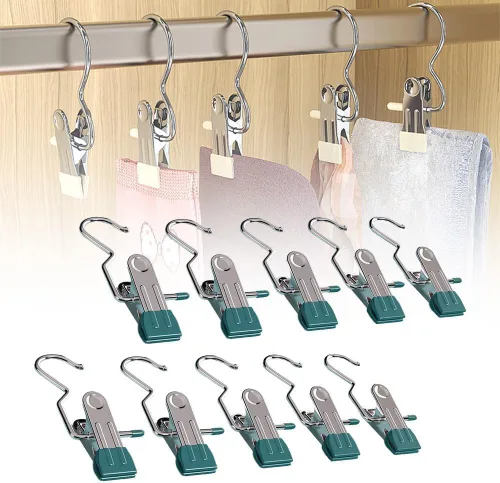 Miniatura 8 de Ganchos de Viaje Colgantes Ahorradores de Espacio para Pinzas de Ropa, Sombreros y Pantalones, Ganchos de Acero Inoxidable para Botas, Clips Negro