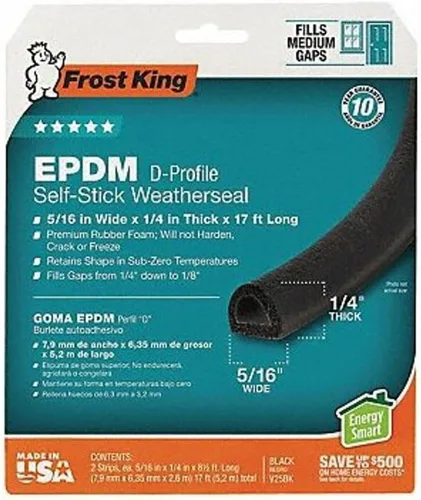 Miniatura 10 de Frost King P D-Section Cinta autoadhesiva de goma para sellar, 5/16" W, 1/4" T, 17 pies de largo, marrón