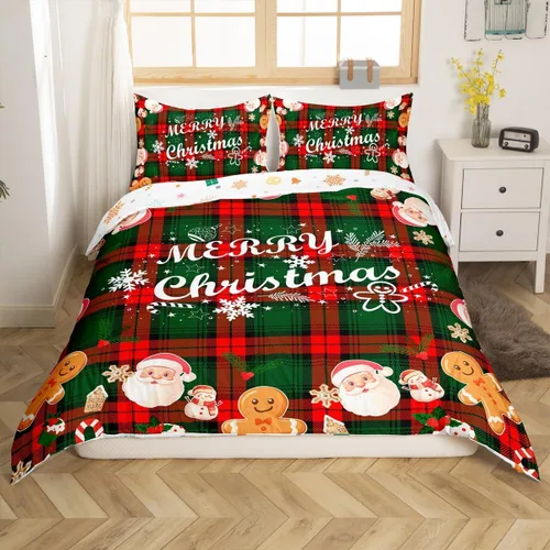 Miniatura 18 de Funda de edredón de Feliz Navidad para niños, jóvenes y adultos, juego de ropa de cama de Papá Noel de Navidad, diseño de copos de nieve, árbol