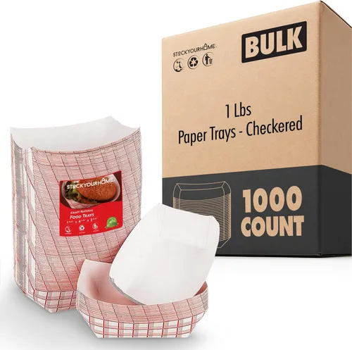 Miniatura 15 de Botes pequeños de papel para alimentos (paquete de 100) bandejas desechables de 1 libra a cuadros rojos y blancos, botes de comida ecológicos, botes