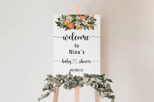Miniatura 18 de Cartel de bienvenida de baby shower, cartel de bienvenida editable con texto en inglés "It's a Girl Woodland", letrero de bienvenida de baby shower