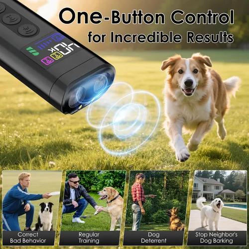 Miniatura 5 de Dispositivo disuasorio de ladridos de perro, rango de 65 pies, dispositivo ultrasónico de disuasión de ladridos 3X y entrenador ultrasónico