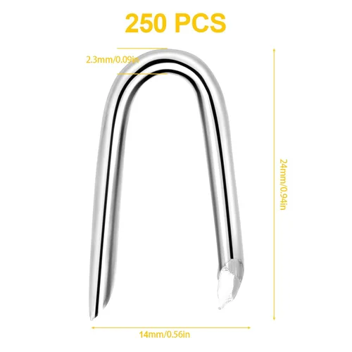 Miniatura 2 de Therwen Clavos en forma de U para valla de alambre, clavos de acero de 1 pulgada, clavos galvanizados en forma de U para fijar alambre tejido