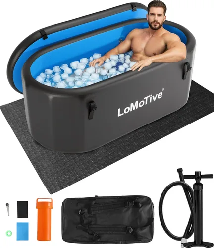 Bañera fría para baño de hielo y recuperación, bañera de hielo inflable de 59 pulgadas con tapa, tina de hielo portátil aislada de 3.9 in de grosor