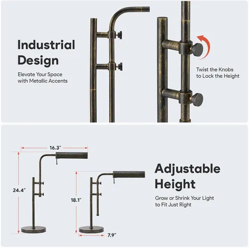 Miniatura 5 de VONLUCE Lámpara de escritorio rústica, lámpara de mesa de metal de estilo industrial ajustable, lámpara de lectura LED de 3 temperaturas