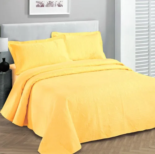 Fancy Collection Colcha de Lujo Cubrecama con Relieve Cubrecolchón Sólido Amarillo Nuevo Tamaño Extra Grande 118"x106" King/California King