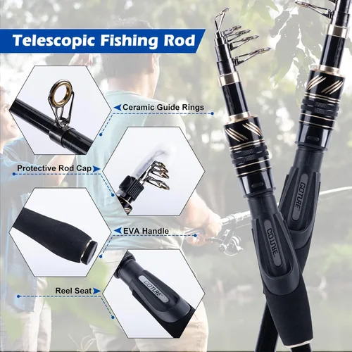 Miniatura 2 de Goture Combo de Caña de Pescar y Carrete - Caña de Pescar Telescópica de Fibra de Carbono - Carrete Giratorio con 9+1 Rodamientos Blindados de Acero