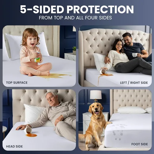 Miniatura 5 de Utopia Bedding – Protector de colchón impermeable de 5 lados tamaño individual, funda de colchón transpirable premium, estilo ajustado con bolsillos