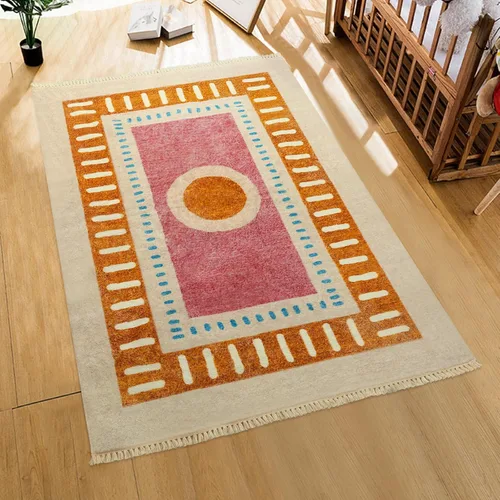 Miniatura 14 de Lukinbox Alfombra bohemia para sala de estar, 3 x 5 pies, lavable a máquina, alfombra de dormitorio, súper suave, antideslizante, color naranja