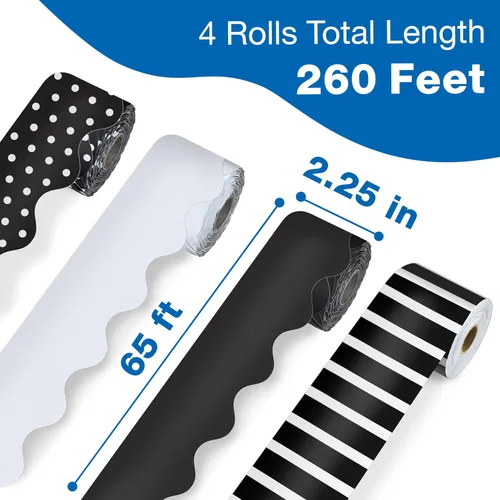 Miniatura 2 de Carson Dellosa - Bordes de tablón de anuncios negro, 290 pies, negro, blanco, lunares, rayas, decoración de aula, suministros para profesores, Casa