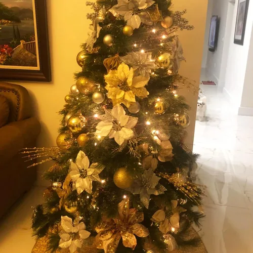 Miniatura 5 de Paquete de 10 tallos de bayas artificiales doradas con purpurina de 15.7 pulgadas, palitos de Navidad falsos decorativos con purpurina para árbol