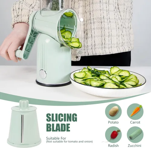 Miniatura 2 de Rallador de queso giratorio con mango: rallador de queso 5 en 1, manivela de mano, base de succión fuerte para frutas y verduras, nueces con caja