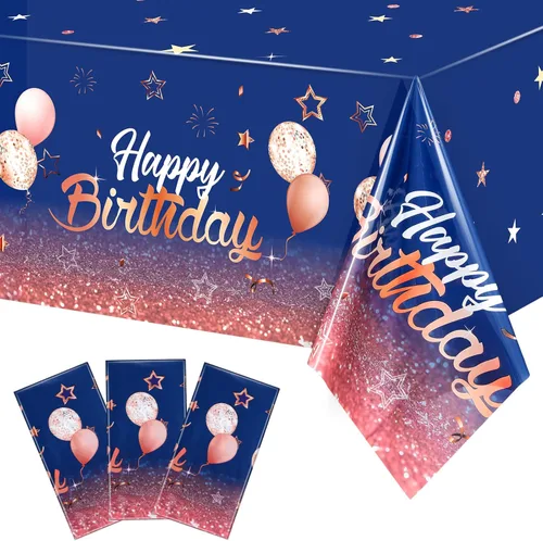 Miniatura 4 de Tegeme Suministros de Fiesta Azul Marino Manteles de Feliz Cumpleaños con Estrellas Confeti Estrellado Cubiertas de Mesa para Niños Niñas Baby Azul