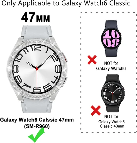 Miniatura 2 de Funda de reloj 2 en 1 para Samsung Galaxy Watch 6 Classic de 1.850 in (SM-R960), cubierta protectora de policarbonato con anillo bisel de diamantes