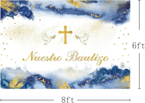 Miniatura 3 de MEHOFOND Fondo de fotografía de Nuestro Bautizo de 7 x 5 pies para niños y niñas, decoración de fiesta de bautizo mexicano para niños y niñas
