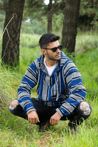 Miniatura 5 de Sacred Handcrafts Chaqueta Jerga mexicana Sudadera Hippie Surf Baja Poncho Ecológico Jersey