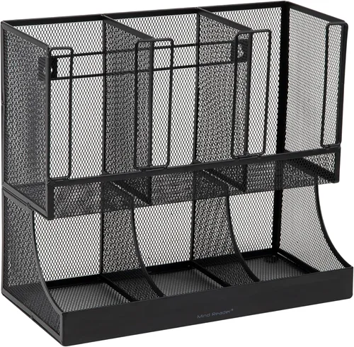 Miniatura 5 de Mind Reader "Flume" Organizador con 6 compartimientos para condimento y tazas, Malla Negra