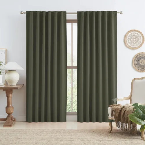Miniatura 37 de Paneles de cortinas de ventana 100% opacas, con trabillas traseras, bolsillo para barra, gancho, cinturón, aspecto plisado, cortinas para sistema