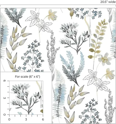 Miniatura 9 de NextWall Wild Garden - Papel tapiz autoadhesivo (azul glaciar y latón mate)