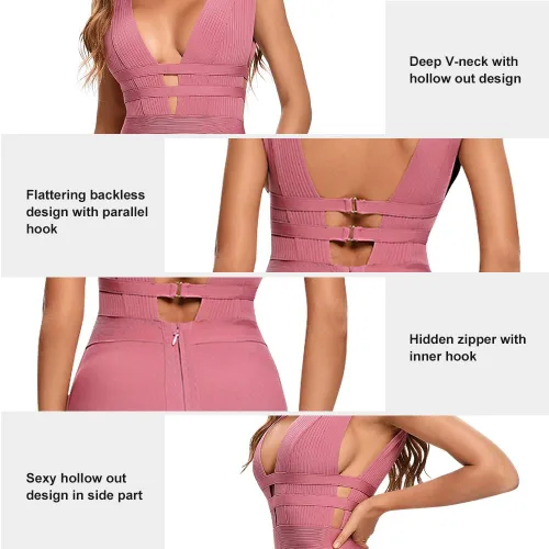 Miniatura 4 de BEAUKEY Vestido sexy con cuello en V HLBandage Bodycon hueco