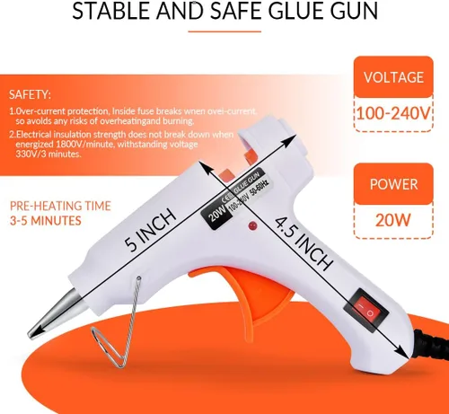 Miniatura 2 de Pistola de pegamento termofusible para mini barras de pegamento y varillas de cera de sellado (diámetro 0.3 pulgadas), blanco, 20 W Wihte (20 W)
