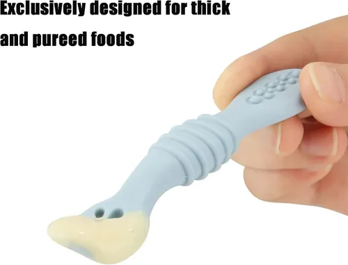 Miniatura 5 de PandaEar Paquete de 7 cucharas para bebé, utensilios de autoalimentación de silicona suave para bebés y niños pequeños, cuchara de entrenamiento