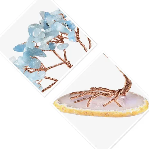 Miniatura 2 de Nupuyai Árbol de dinero de cristal curativo de alambre de cobre de 3-4 pulgadas para la buena suerte, base de rodajas de ágata bonsái, decoración