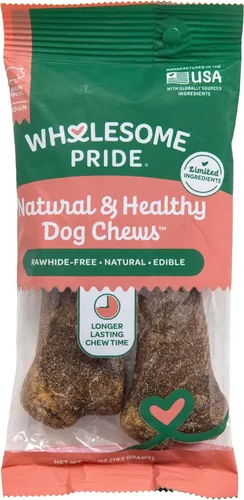 Wholesome Pride Masticables naturales y saludables para perros, paquete de 2 unidades para perros medianos, sabor a tocino, fabricados en los
