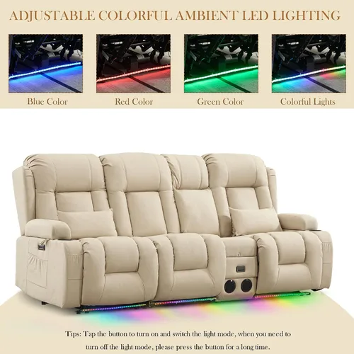 Miniatura 8 de TUNYI Sofá Reclinable Eléctrico Loveseat con Masaje y Calor, Asientos de Cine en Casa con Consola, Sofá Reclinable RV Loveseat con USB/Toma