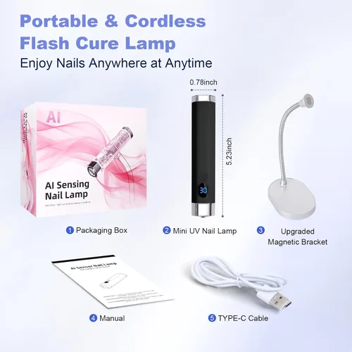 Miniatura 7 de Mini lámpara de uñas UV de mano, luz de curación flash portátil con soporte magnético mejorado y sensor inteligente, secador de uñas recargable