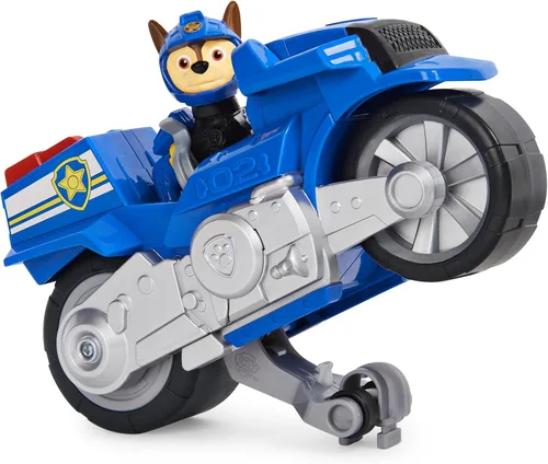 Miniatura 5 de Paw Patrol, Moto Pups Deluxe de Chase, vehículo de motocicleta de tracción que hace piruetas y figura de juguete
