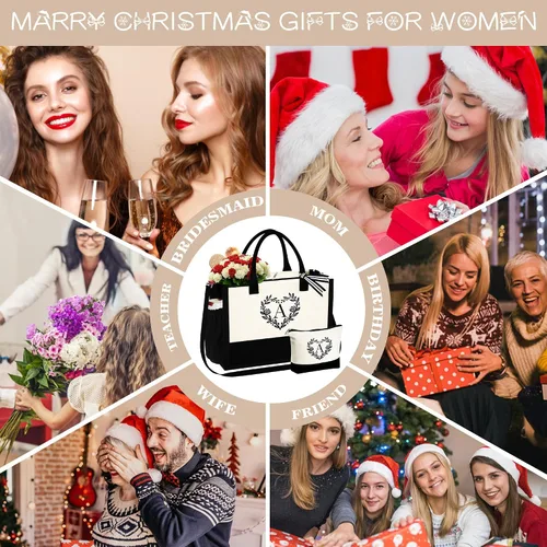 Miniatura 10 de YOOLIFE Regalos para mujeres – Bolsa de playa con monograma inicial con bolsa de maquillaje, día de la madre, regalos de cumpleaños para mujeres
