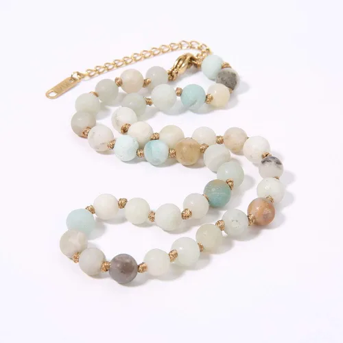 Miniatura 3 de BALIBALI Gargantilla con cuentas de piedra semipreciosa, chapado en oro de 14 quilates, piedra natural, collar de doble hebra, collares cortos