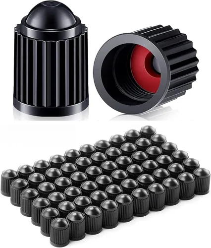Miniatura 7 de KURAMI - Tapones de vástago de válvula de neumático, 200 unidades, tapas de válvula de plástico negro con anillo de sellado, tapones de vástago