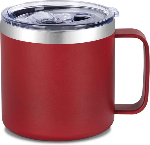 Miniatura 10 de VEGOND Taza de café aislada de 14 onzas con asa, taza de café de viaje de acero inoxidable con tapa, taza de café de metal al vacío de doble pared