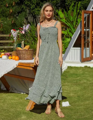 Miniatura 2 de GRACE KARIN - Vestido bohemio y floral de verano para mujer, con cuello cuadrado y tirantes, acampanado, largo, atuendo para la playa