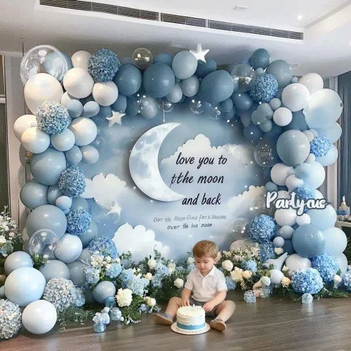 Miniatura 7 de Kit de arco de globos de látex azul polvoriento, blanco, mate, para baby shower, cumpleaños, boda, verano, fiesta bajo el mar Polvo Pastel Azul
