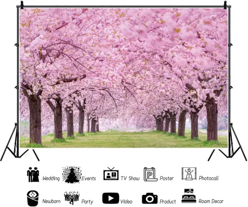 Miniatura 2 de Telón de fondo de flores de cerezo para fotografía, 10 x 7 pies, paisaje de primavera, flor de cerezo, boda, despedida de soltera, decoración