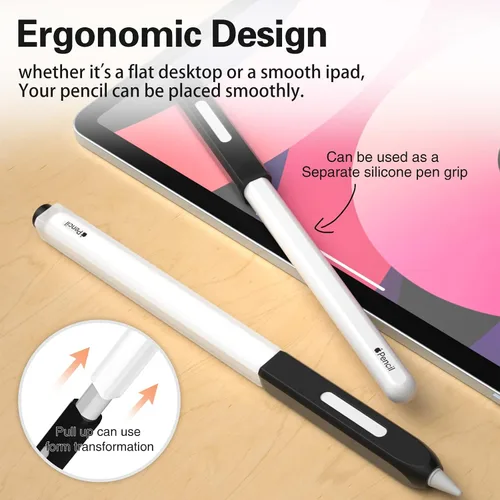 Miniatura 2 de Funda compatible con Apple Pencil Pro / Apple Pencil de 2ª generación, silicona translúcida duotone, [con 10 puntas de silicona] (negro)