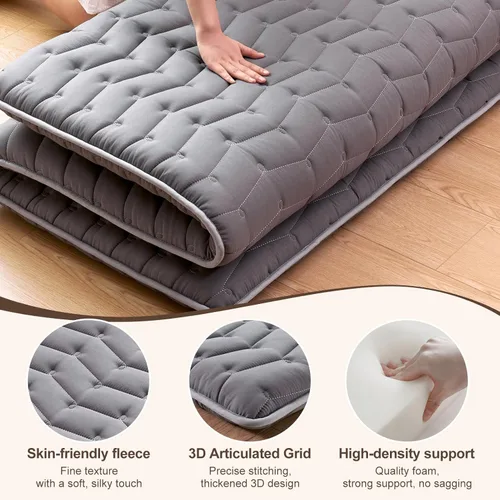 Miniatura 6 de Colchón de piso japonés de espuma premium Futón de tamaño completo 54"x 80", colchón de piso 100% de espuma de alta densidad cómodo, almohadilla Gris