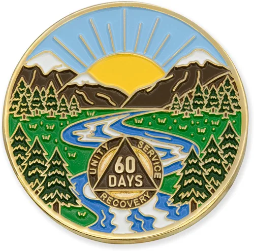 Miniatura 8 de Moneda AA de 1 año – Medallón de recuperación de ondas estrelladas de Sobriety Mint – azul/blanco/dorado
