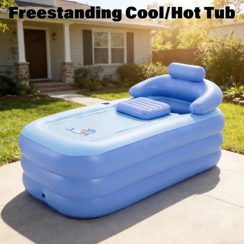 Miniatura 6 de Bañera inflable para adultos de 63 pulgadas y 5.2 pies con bomba de aire eléctrica, bañera de hidromasaje portátil independiente plegable para baño