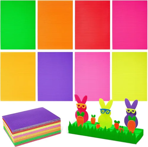 Hojas de cartón corrugado, paquete de 64, 8.3 x 11.8 pulgadas, multicolor, papel corrugado resistente para suministros de manualidades, hojas de