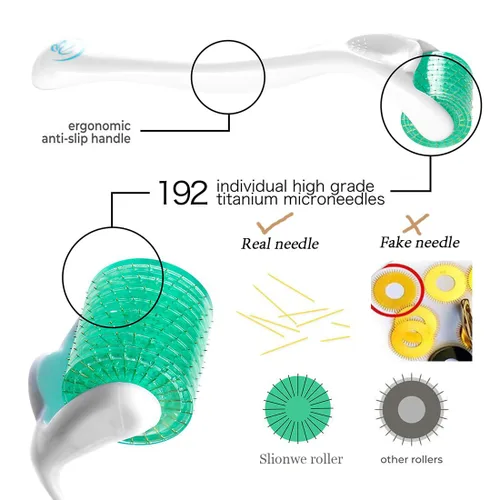 Miniatura 2 de Rodillo de microagujas Derma, rodillo de microagujas de titanio 192 para mujeres y hombres Rodillo de microagujas Verde 0