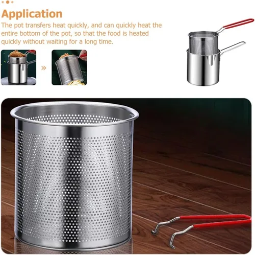 Miniatura 4 de 1 juego de olla profunda de acero inoxidable con cesta para freír olla de cocina de acero inoxidable para calentamiento rápido, diseño ergonómico