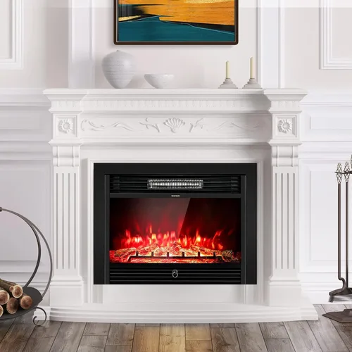 Miniatura 2 de COSTWAY - Insertos de chimenea eléctrica de 28.5 pulgadas de ancho, 750 W/1500 W, chimenea empotrada y de pie en la pared, con 3 colores de llama, 5