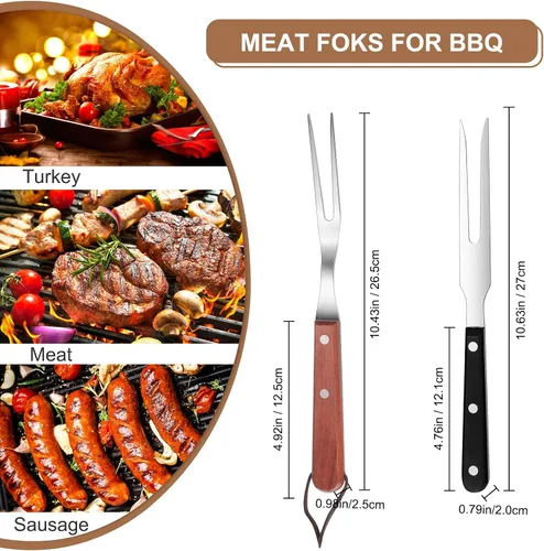 Miniatura 2 de 2 tenedores de carne de acero inoxidable con mango de madera para cocinar, barbacoa, parrilla, herramienta de carne para cocina, barbacoa, servir