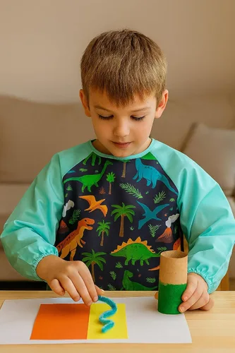 Miniatura 7 de Oiomniv Delantal de Arte para Niños – Delantal de Pintura de Manga Larga Impermeable con 3 Bolsillos, Delantal Lavable para Niños Pequeños y Niños