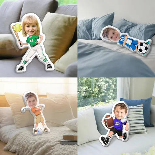 Miniatura 5 de Almohadas personalizadas con temática de béisbol, almohada facial con números personalizados con imagen, almohada en forma de cabeza 3D, divertidos